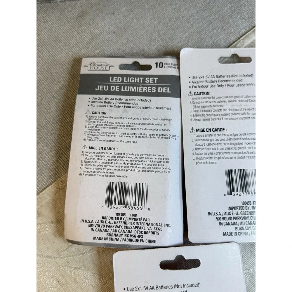 3 Piece Set Of 10 LIGHTS Each Red/Blue Lights AA‎ Battery Powered (188455 1307)